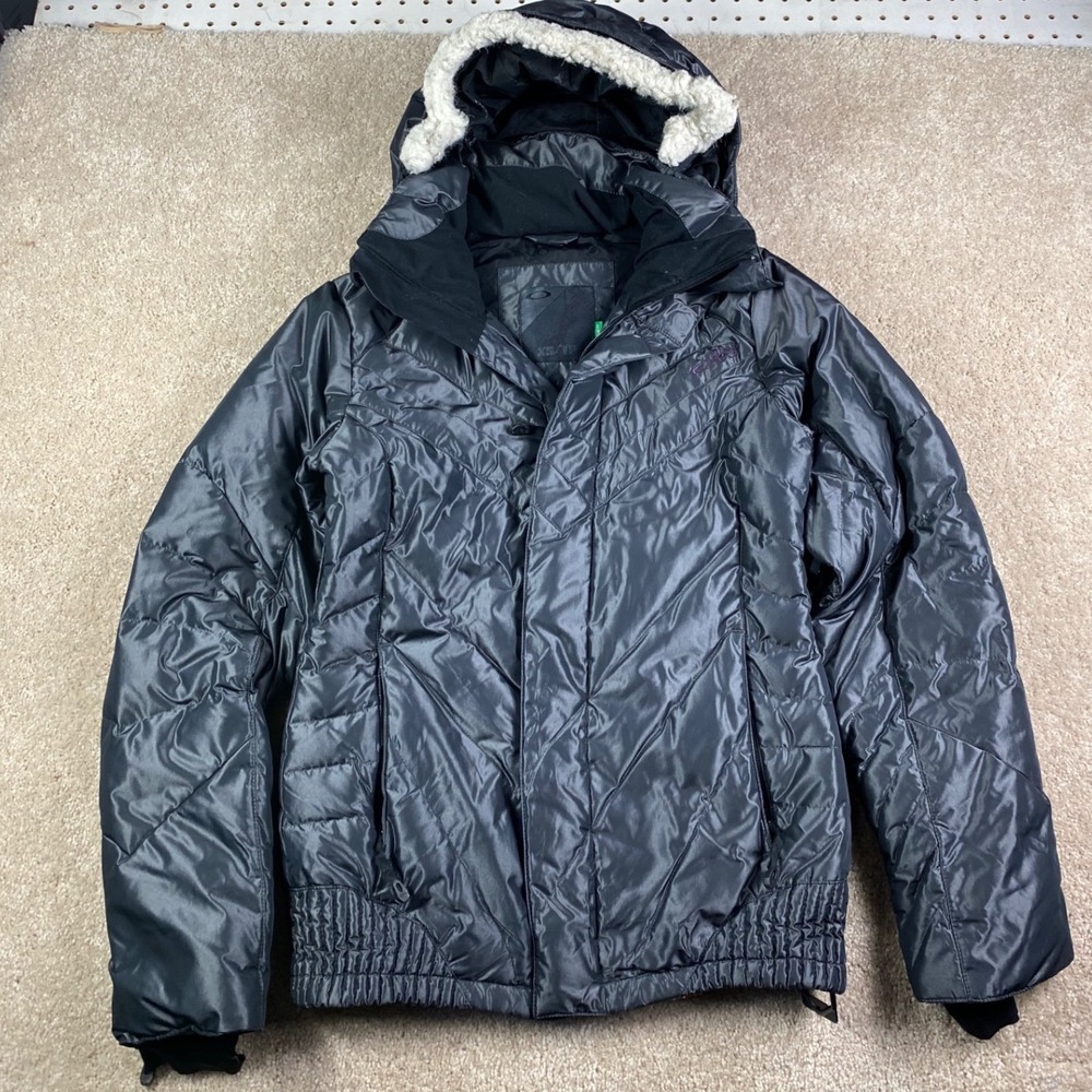 Oakley Womens Down Puffer Jacket Black Faux Fur Hood Ski Snowboard XS Regular
